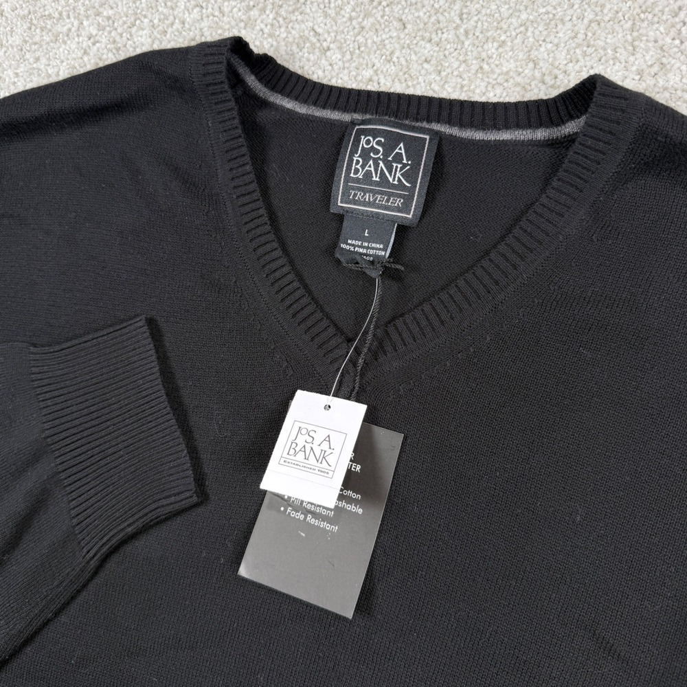 NEW Jos. A. Bank Sweater Mens L Black Traveler Pima Cotton V-Neck